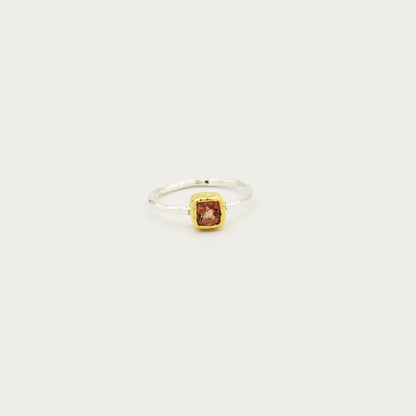 Dainty Square Pink Tourmaline GP Hammered Sterling Ring Size 6