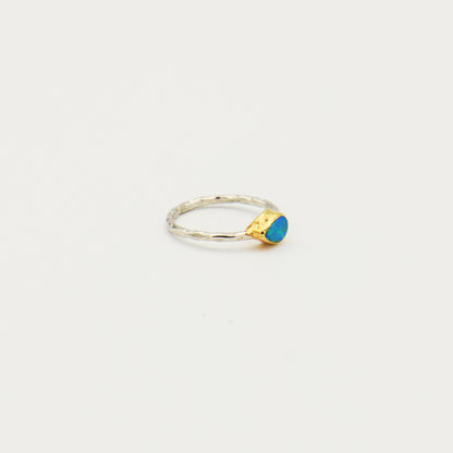 Dainty Australian Opal Pear GP Hammered Sterling Ring Size 5