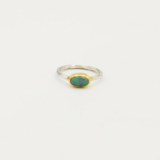Dainty Australian Opal GP Hammered Sterling Ring Size 8