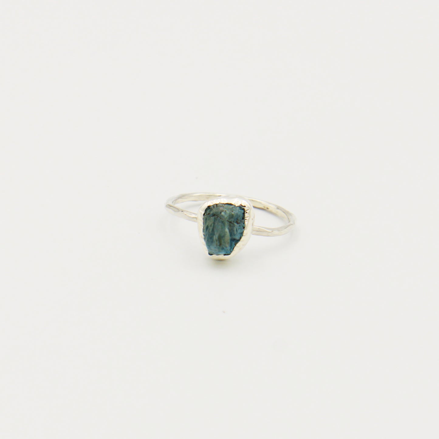 Rough Aquamarine Hammered Sterling Ring Size 9