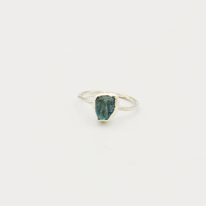 Rough Aquamarine Hammered Sterling Ring Size 9