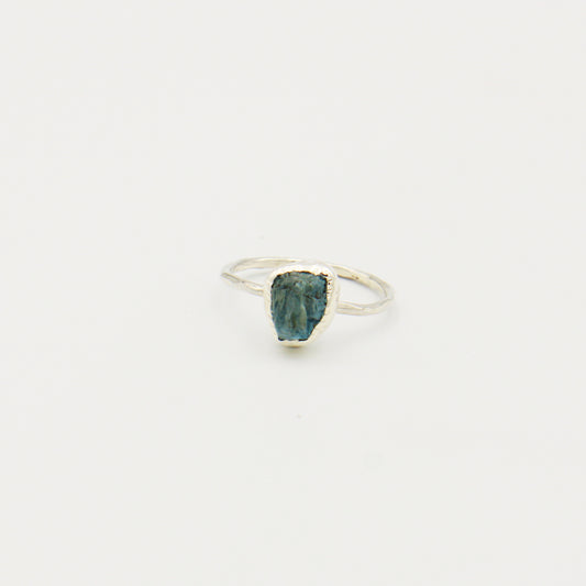 Rough Aquamarine Hammered Sterling Ring Size 9