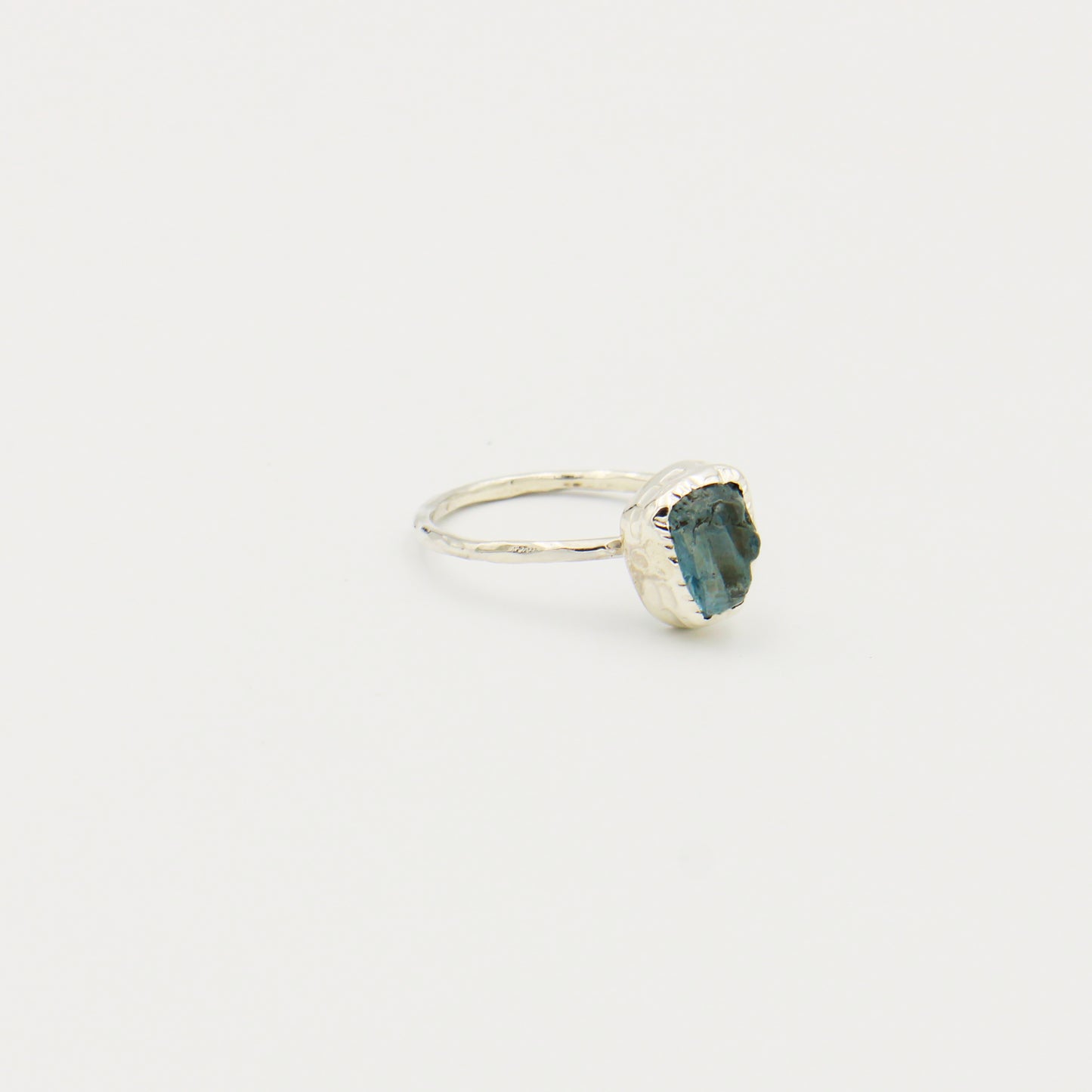 Rough Aquamarine Hammered Sterling Ring Size 9