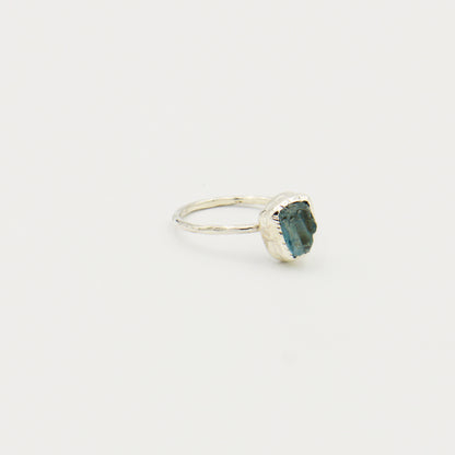 Rough Aquamarine Hammered Sterling Ring Size 9