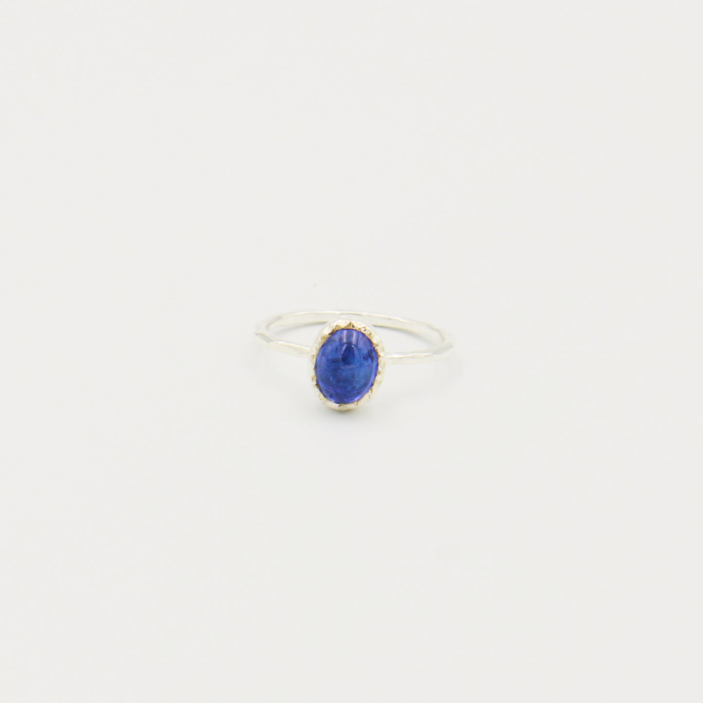 Tanzanite Oval Hammered Sterling Ring Size 8