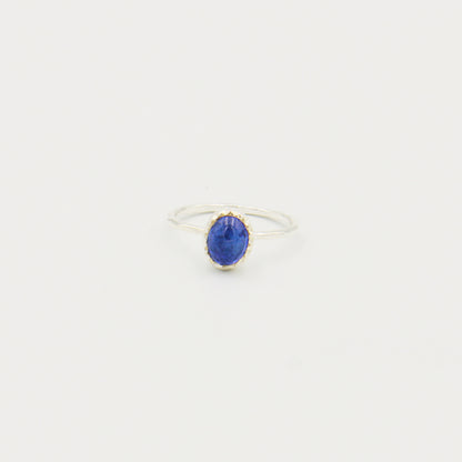 Tanzanite Oval Hammered Sterling Ring Size 8