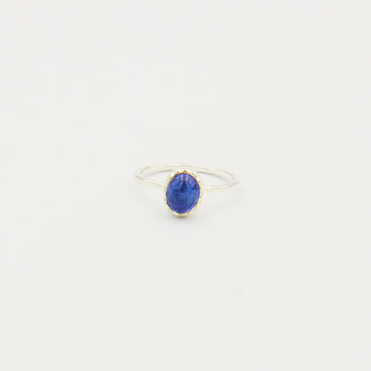 Tanzanite Oval Hammered Sterling Ring Size 8