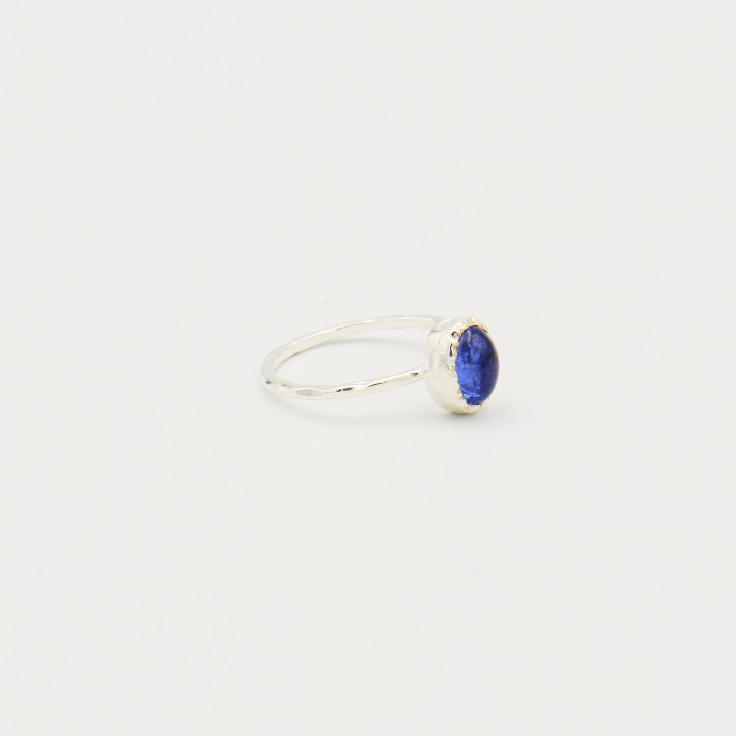 Tanzanite Oval Hammered Sterling Ring Size 8