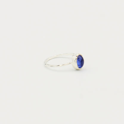 Tanzanite Oval Hammered Sterling Ring Size 8