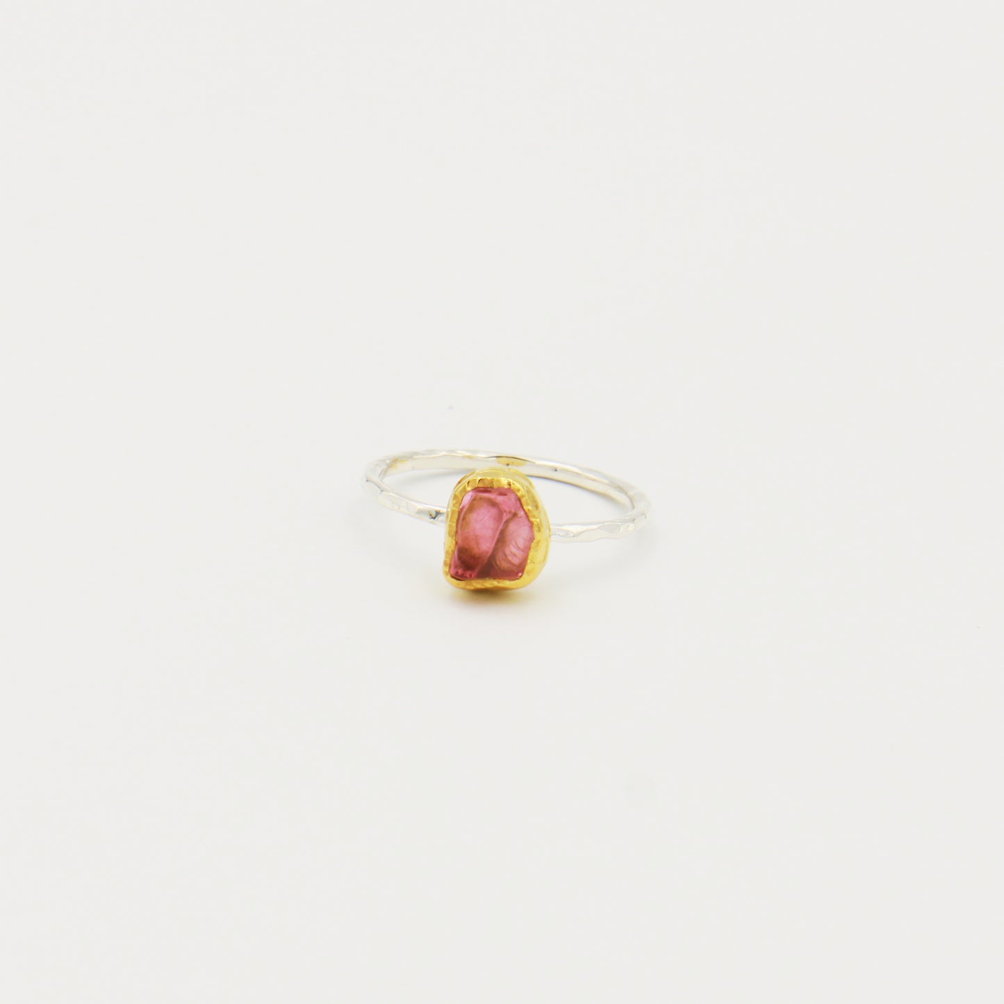 RoughnPink Tourmaline GP Hammered Sterling Ring Size 8