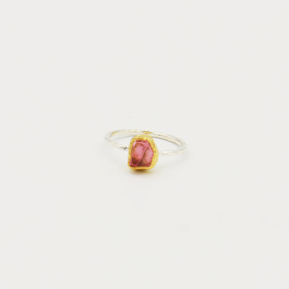 RoughnPink Tourmaline GP Hammered Sterling Ring Size 8