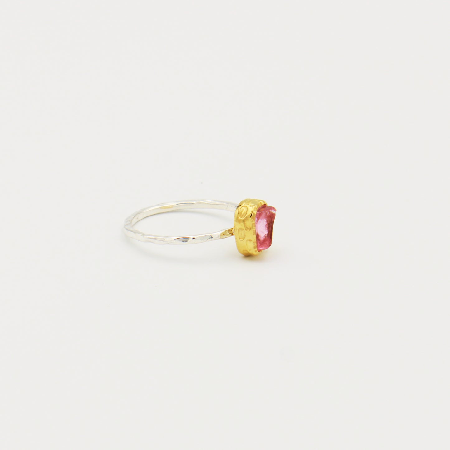 RoughnPink Tourmaline GP Hammered Sterling Ring Size 8