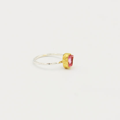 RoughnPink Tourmaline GP Hammered Sterling Ring Size 8