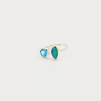 Australian Opal & Blue Topaz Hammered Sterling Ring Size 8