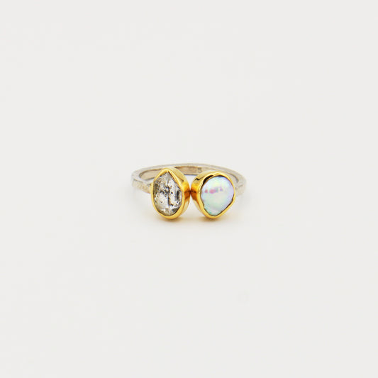 Pearl & Heriker Diamond GP Hammered Sterling Ring Size 9