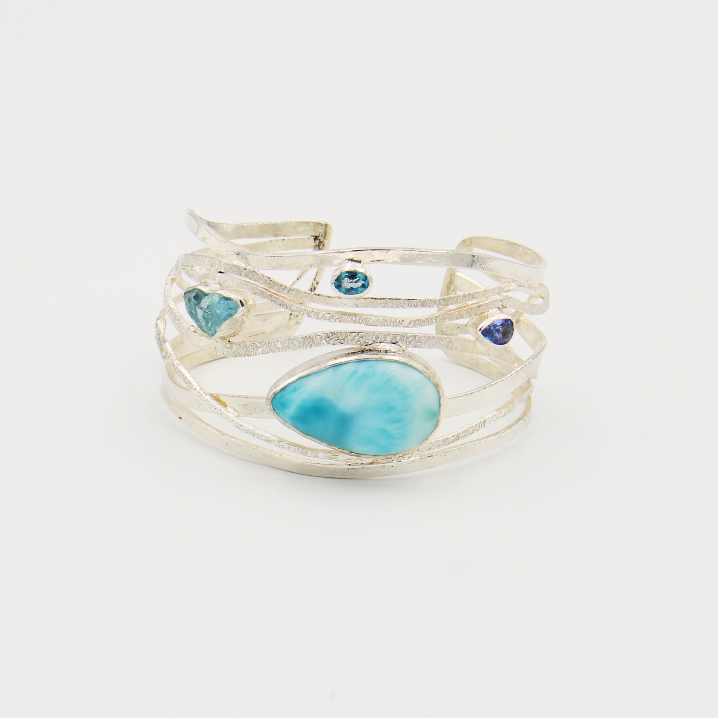Larimar, Blue Topaz, Aqua & Tanzanite Sterling Cuff