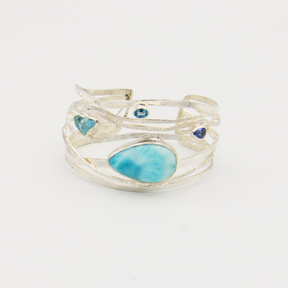 Larimar, Blue Topaz, Aqua & Tanzanite Sterling Cuff