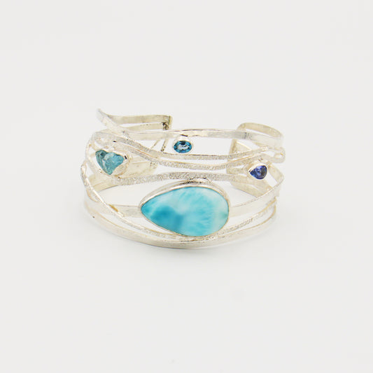 Larimar, Blue Topaz, Aqua & Tanzanite Sterling Cuff