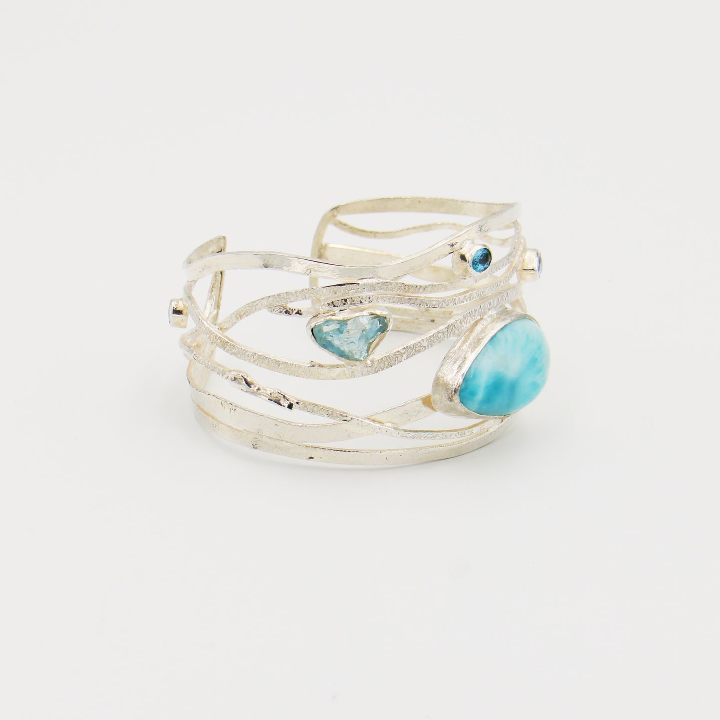 Larimar, Blue Topaz, Aqua & Tanzanite Sterling Cuff