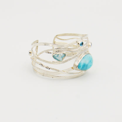 Larimar, Blue Topaz, Aqua & Tanzanite Sterling Cuff