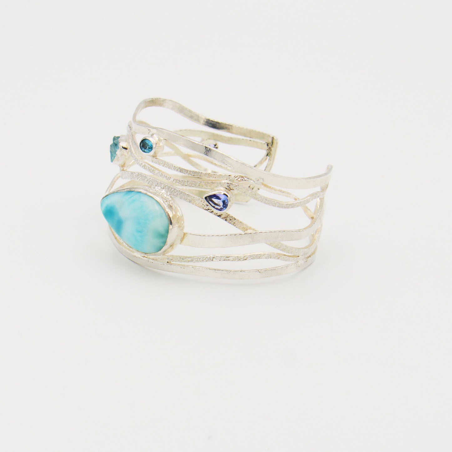 Larimar, Blue Topaz, Aqua & Tanzanite Sterling Cuff