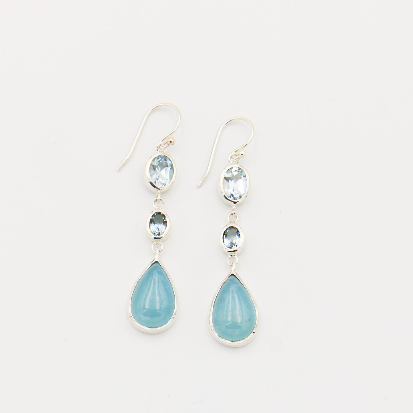 Aquamarine Cabochon & Faceted Sterling Earrings