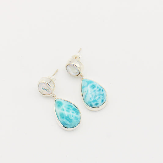 Larimar & Pearl Statement Sterling Post Earrings