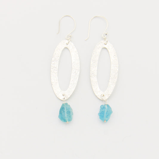Raw Aquamarine Stamped Ovals Sterling Earrings