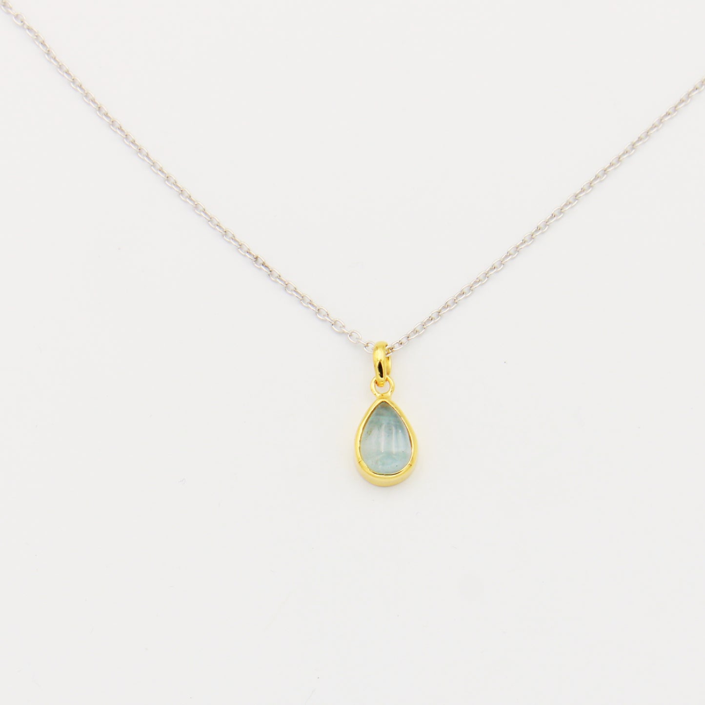 Aquamarine Pear GP Sterling Necklace 16.5 - 18.5