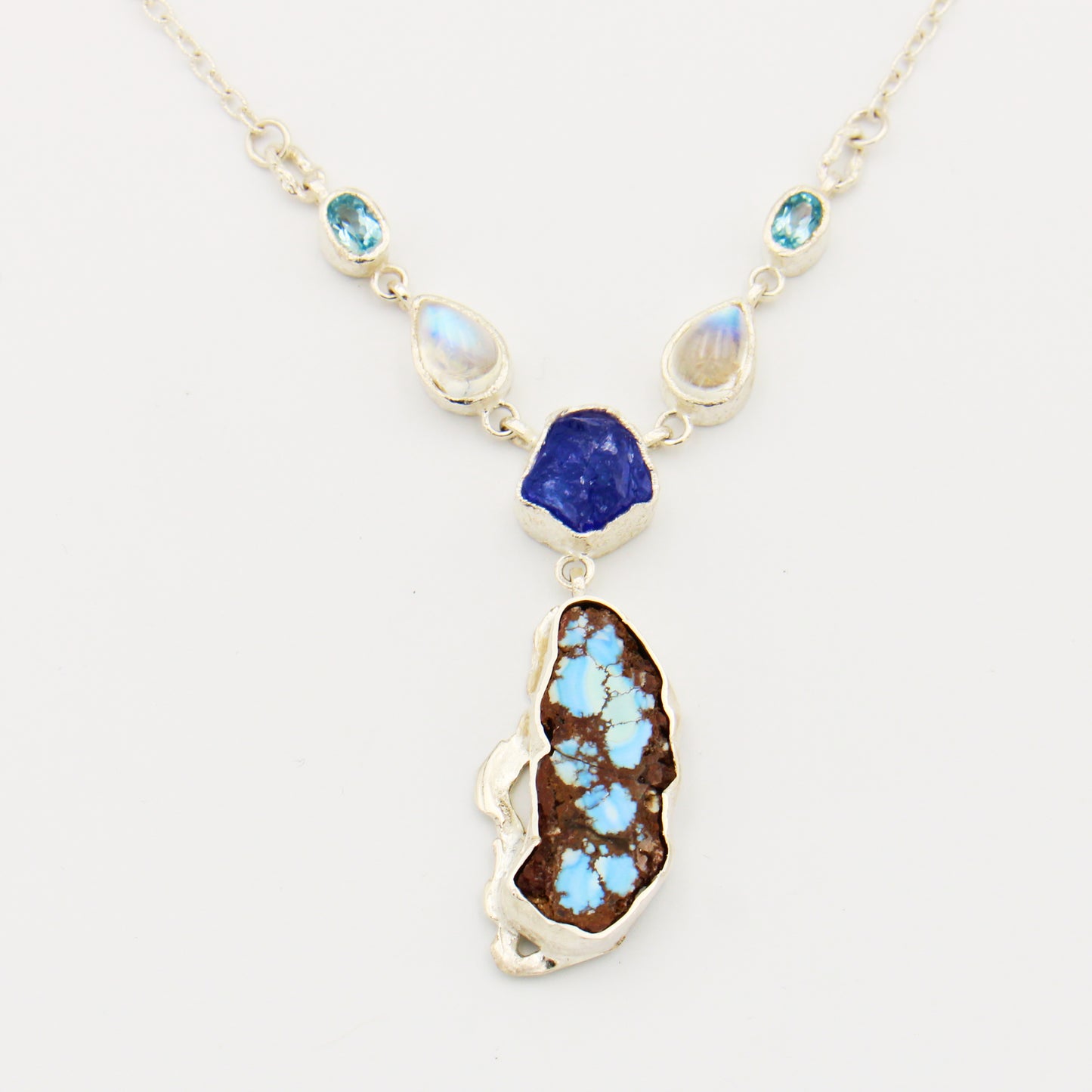 Boulder Turquoise, Multi-Stone Sterling Necklace 19"