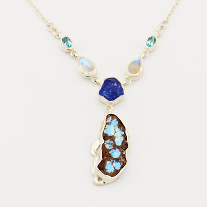Boulder Turquoise, Multi-Stone Sterling Necklace 19"
