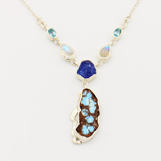 Boulder Turquoise, Multi-Stone Sterling Necklace 19"