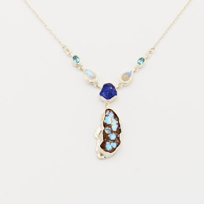 Boulder Turquoise, Multi-Stone Sterling Necklace 19"
