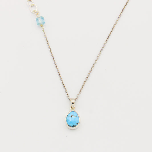 Turquoise Necklace with Blue Topaz Nugget 17.5"-19.5"