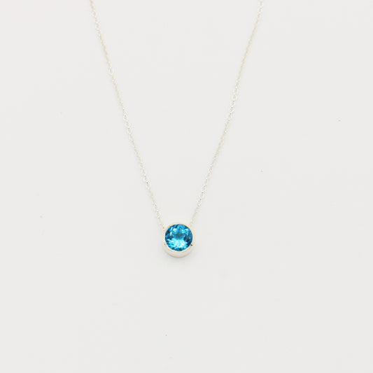 Blue Topaz Round Sterling Necklace 17.5"-19"