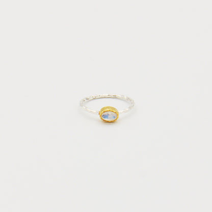 Dainty Rainbow Moonstone GP Sterling Ring Size 8.5