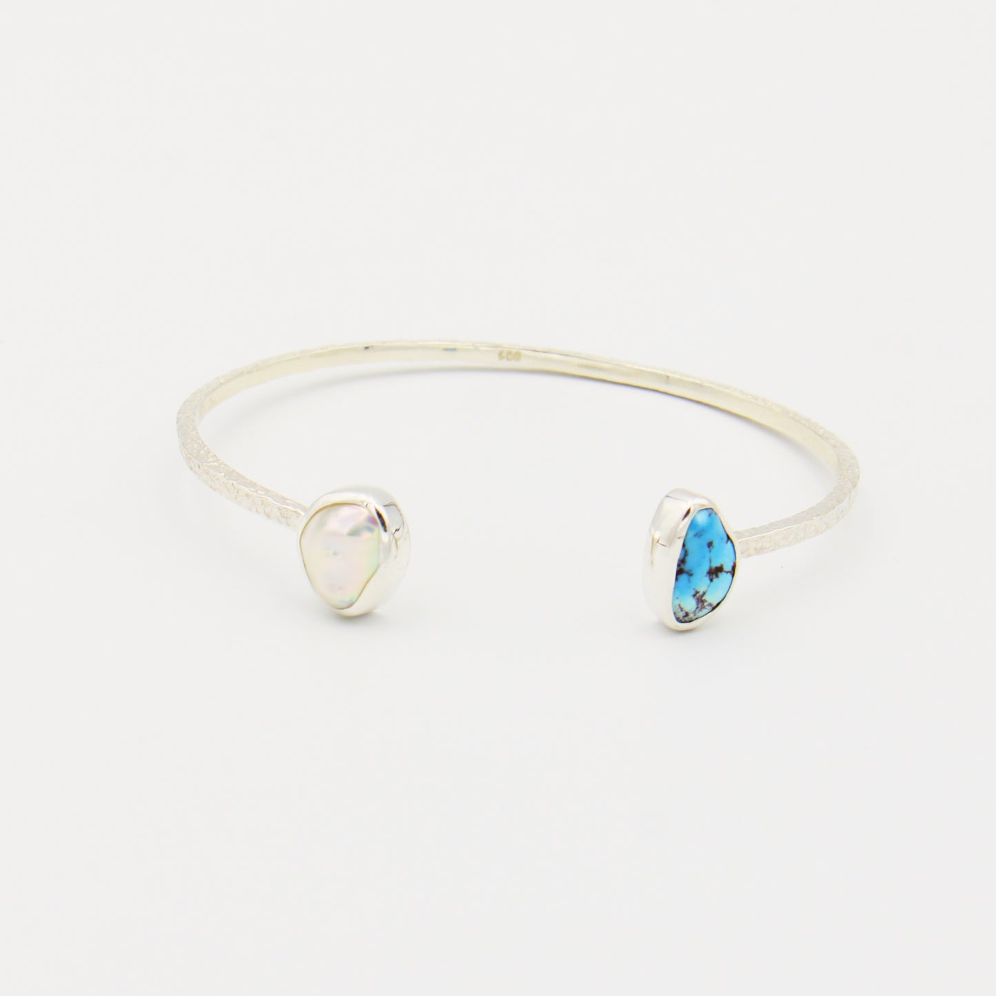 Turquoise & Baroque Pearl Sterling Hammered Cuff