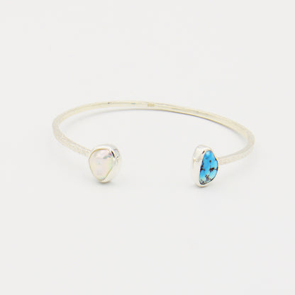 Turquoise & Baroque Pearl Sterling Hammered Cuff