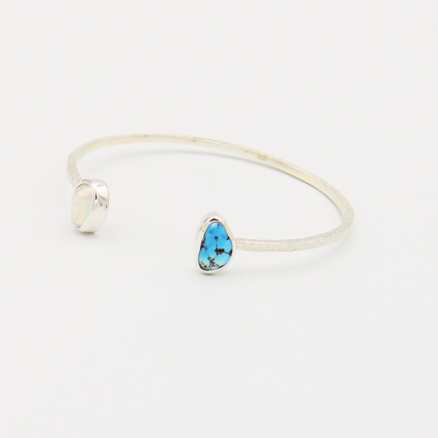 Turquoise & Baroque Pearl Sterling Hammered Cuff