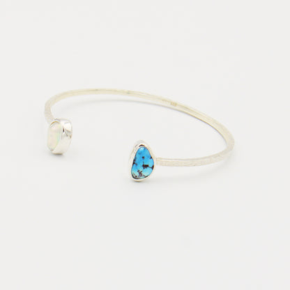 Turquoise & Baroque Pearl Sterling Hammered Cuff