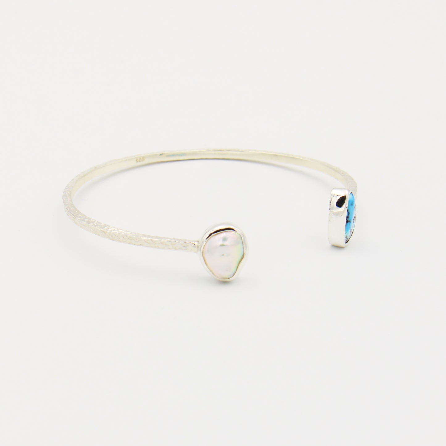 Turquoise & Baroque Pearl Sterling Hammered Cuff