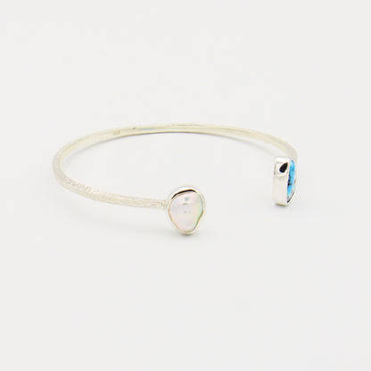 Turquoise & Baroque Pearl Sterling Hammered Cuff