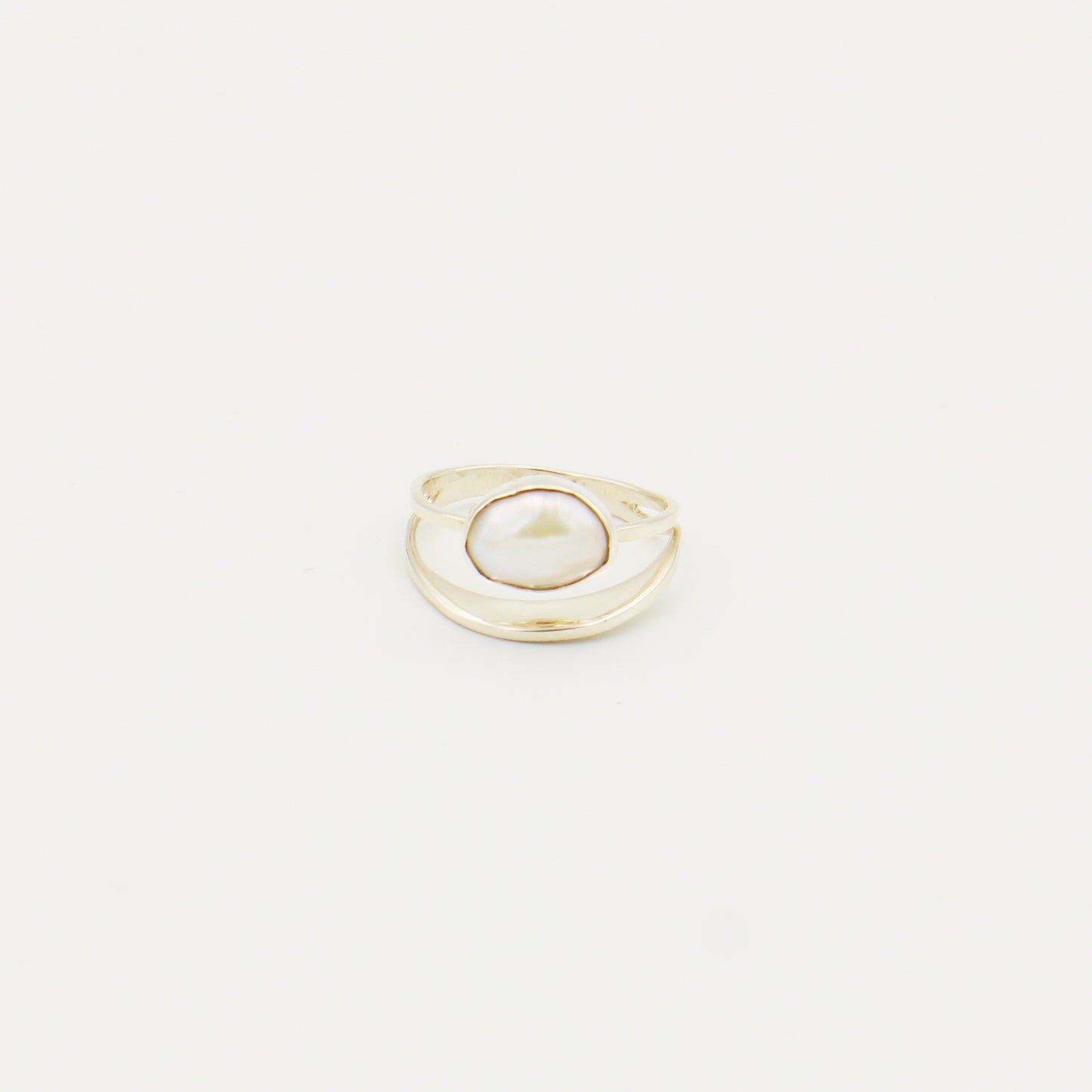 Pearl Sterling Silver Double Band Ring Size 7