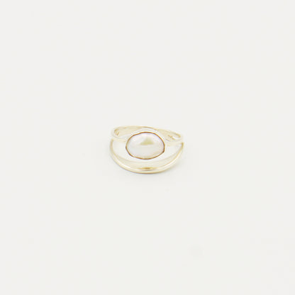 Pearl Sterling Silver Double Band Ring Size 7