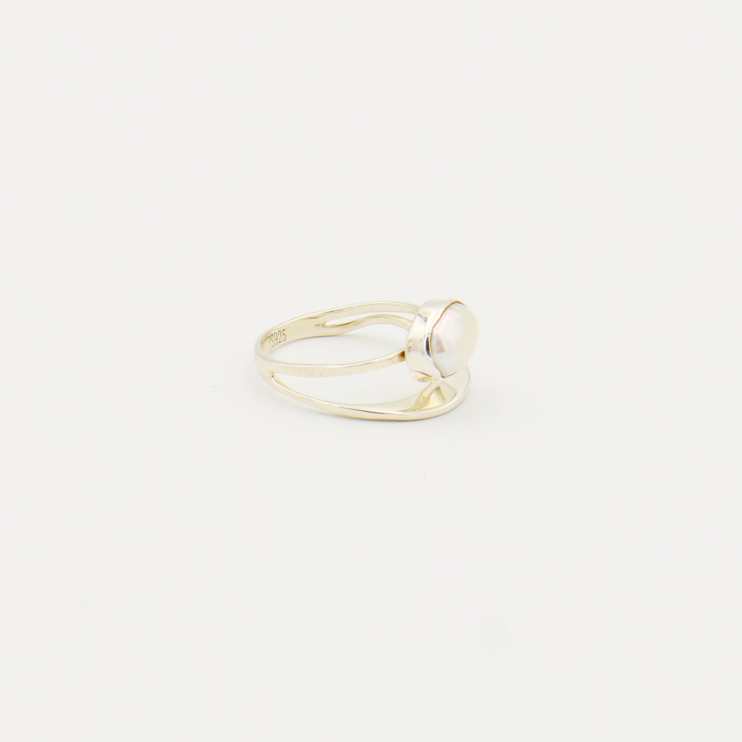 Pearl Sterling Silver Double Band Ring Size 7