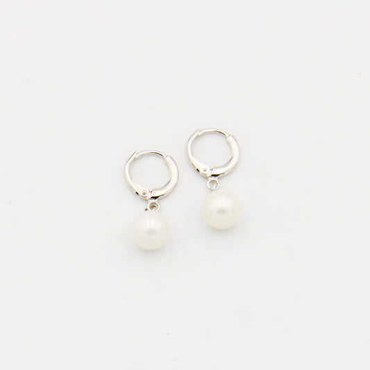 Sterling Pearl Drop Hoop Earrings