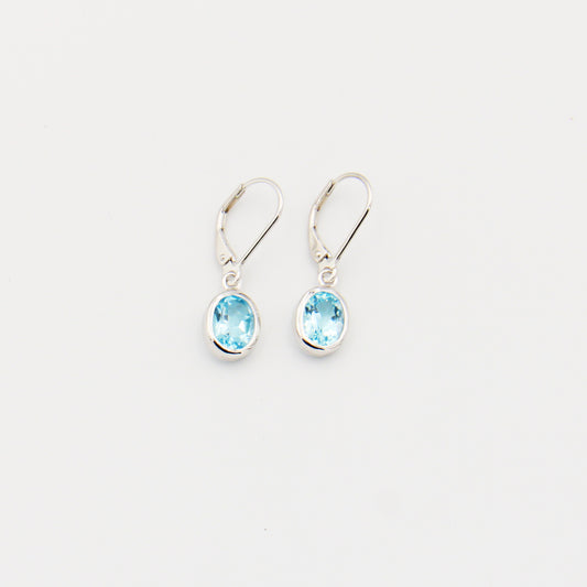 Blue Topaz Oval Bezel Sterling Earrings