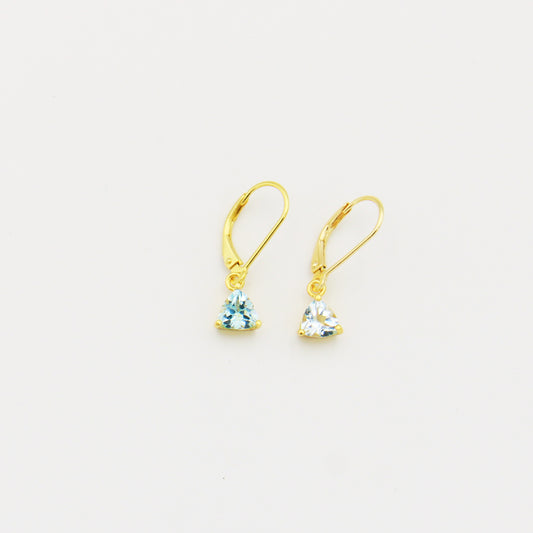 Blue Topaz Trilliant 18k GF Drop Earrings