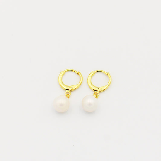 18k Gold Filled Pearl Drop Hoops