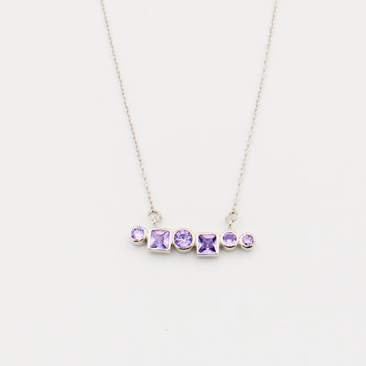 Amethyst Multi Stone Sterling Bar Necklace